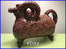 MID Century Impressive Art Sculpture Jug Figurine Of Goat Ram Pottery Ceramic