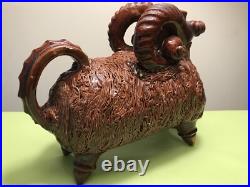 MID Century Impressive Art Sculpture Jug Figurine Of Goat Ram Pottery Ceramic
