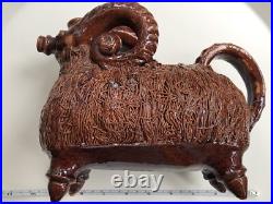 MID Century Impressive Art Sculpture Jug Figurine Of Goat Ram Pottery Ceramic