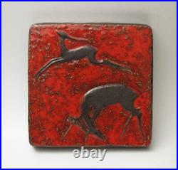 MID Century Modern Pottery Ceramic Wall Plaque Gazelles Studio Art German