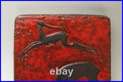 MID Century Modern Pottery Ceramic Wall Plaque Gazelles Studio Art German