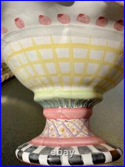 MacKenzie Childs Ceramic Pedestal Bowl Fluted Rim Odd Fellows