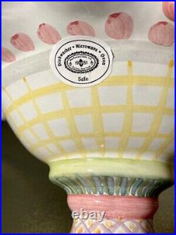 MacKenzie Childs Ceramic Pedestal Bowl Fluted Rim Odd Fellows