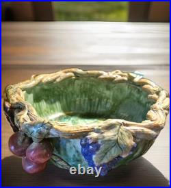 Macario Ceramic Hand Painted Art Pottery 13 Fruit & Vines Bowl # 4707 Mexico