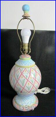 Mackenzie Childs 25 Art Pottery Large Table Lamp WithFinial 1991 Tulips Stripes