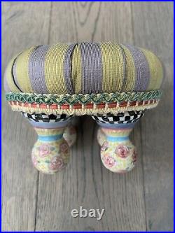 Mackenzie-Childs Vintage Miniature Ottoman, Beautiful Fabric/Pottery Legs, Rare