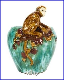 Majolica Ceramic Art Pottery Monkey Jardiniere Planter