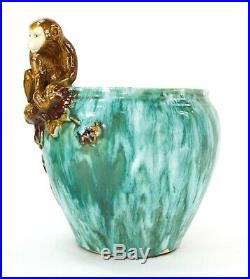 Majolica Ceramic Art Pottery Monkey Jardiniere Planter