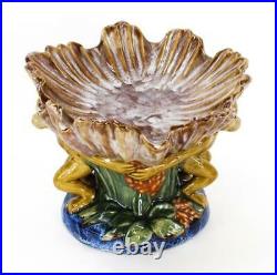 Majolica Ceramic Art Pottery Monkey Sea Shell Centerpiece Fruit Bowl