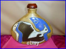 Mara Mexico Josiln Art Pottery Ceramic Decanter Vase Woman Lover Cat Snake Dove