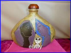 Mara Mexico Josiln Art Pottery Ceramic Decanter Vase Woman Lover Cat Snake Dove