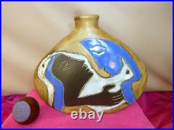 Mara Mexico Josiln Art Pottery Ceramic Decanter Vase Woman Lover Cat Snake Dove