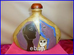 Mara Mexico Josiln Art Pottery Ceramic Decanter Vase Woman Lover Cat Snake Dove