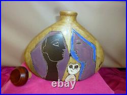 Mara Mexico Josiln Art Pottery Ceramic Decanter Vase Woman Lover Cat Snake Dove