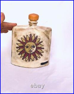 Mara Mexico Mara Art Pottery Ceramic Decanter Vase Moon Sun Wood Cork