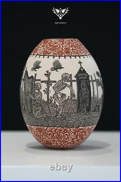 Marakame Mata Ortiz Pottery Day of the Dead IV Sgrafitto and paint art