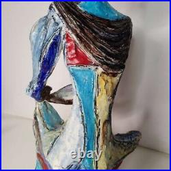 Marcello Fantoni Cubist Statue Pair c 1955 MCM Italy Art Pottery