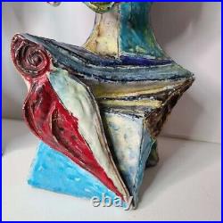 Marcello Fantoni Cubist Statue Pair c 1955 MCM Italy Art Pottery