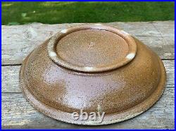 Mark Hewitt studio pottery wood-fired wide dish with glaze trailing decoration