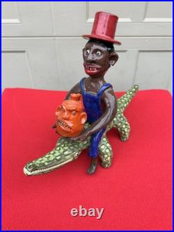 Marvin Bailey Face Jug Head of Man 2nd Face Jug Riding Alligator Pottery