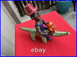 Marvin Bailey Face Jug Head of Man 2nd Face Jug Riding Alligator Pottery