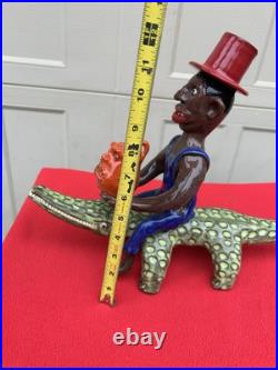 Marvin Bailey Face Jug Head of Man 2nd Face Jug Riding Alligator Pottery