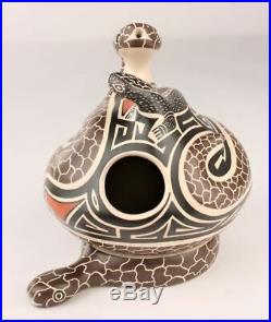 Mata Ortiz Pottery Jorge Corona Snake Lizard Base Mexican Fine Folk Art Ceramics