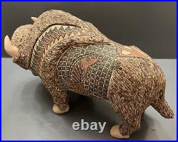 Mata Ortiz Pottery Tomas Quintana Huge Buffalo Effigy Mexican Ceramic Folk Art