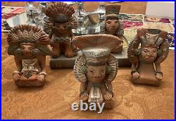 Mayan Gods Art Vintage 1970's Sculptures All 5 Included Pottery Ceramic