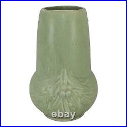 McCoy 1930s Vintage Art Pottery Matte Green Berries And Leaves Ceramic Vase 12