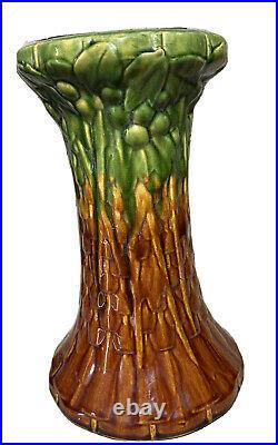 McCoy Pottery Basket weave Jardiniere planter pedestal green brown glaze 13