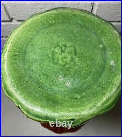 McCoy Pottery Basket weave Jardiniere planter pedestal green brown glaze 13