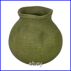 Merrimac Art Pottery Antique Organic Matte Green Ribbed And Dimpled Ceramic Vase