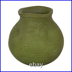 Merrimac Art Pottery Antique Organic Matte Green Ribbed And Dimpled Ceramic Vase