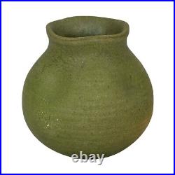 Merrimac Art Pottery Antique Organic Matte Green Ribbed And Dimpled Ceramic Vase