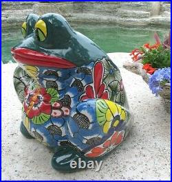 Mexican Art Talavera Pottery Ceramic Frog Figure Planter Flower Pot Lg 16