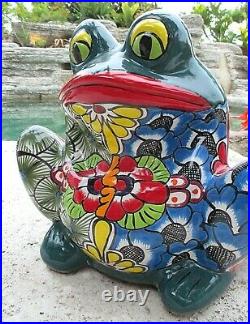 Mexican Art Talavera Pottery Ceramic Frog Figure Planter Flower Pot Lg 16