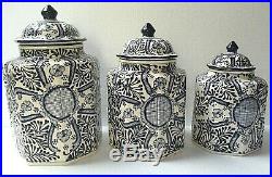 Mexican Art Talavera Pottery Ceramic Kitchen Canister Set Blue Cookie Jar