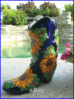 Mexican Art Talavera Pottery Ceramic Planter Flower Pot Cowboy Boot X Large 19
