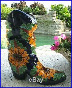 Mexican Art Talavera Pottery Ceramic Planter Flower Pot Cowboy Boot X Large 19