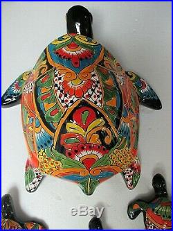 Mexican Art Talavera Pottery Ceramic Sea Turtle Mom Babies Figure Nautical 18