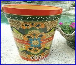 Mexican Art Talavera Pottery Garden Pot Flower Planter Green Large 16x17