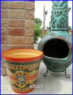 Mexican Art Talavera Pottery Garden Pot Flower Planter Green Large 16x17