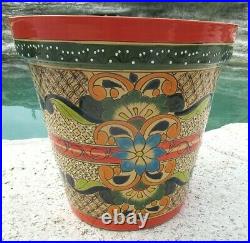 Mexican Art Talavera Pottery Garden Pot Flower Planter Green Large 16x17
