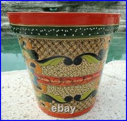 Mexican Art Talavera Pottery Garden Pot Flower Planter Green Large 16x17