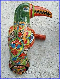 Mexican Art Talavera Pottery Hanging Bird Parrot Toucan Figure Ceramic Xlg 22
