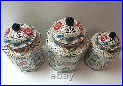 Mexican Art Talavera Pottery Kitchen Canister Jar Set of Three Large Ceramic