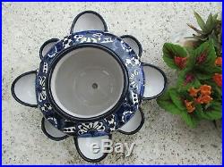 Mexican Art Talavera Pottery Strawberry Planter Flower Pot Ceramic Blue Xlg 17