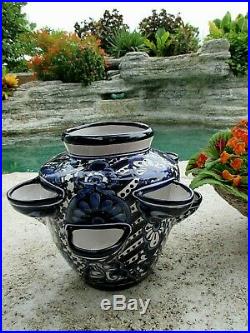 Mexican Art Talavera Pottery Strawberry Planter Flower Pot Ceramic Blue Xlg 17