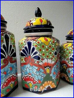 Mexican Art Ulises Puebla Talavera Pottery Ceramic Kitchen Canister Set